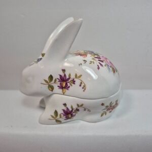 Hammersley Victorian Violets England Bone China Bunny Rabbit Trinket Box